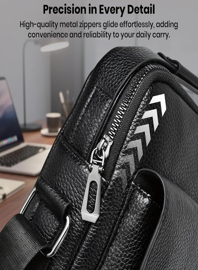 TECPHILE D507 PU Leather Side Sling Bag with Adjustable Strap, 1 Main Compartment, 2 Front Quick-Access Pockets & Anti-Theft Back Pocket - Compact Crossbody Bag with Top Handle (Black) - Image 4